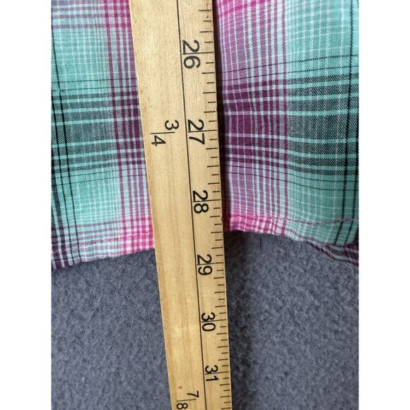 Wrangler Shirt Women L Pink Green Flannel Pearl Snap Western Cowgirl Rodeo Ranch - Picture 11 of 12